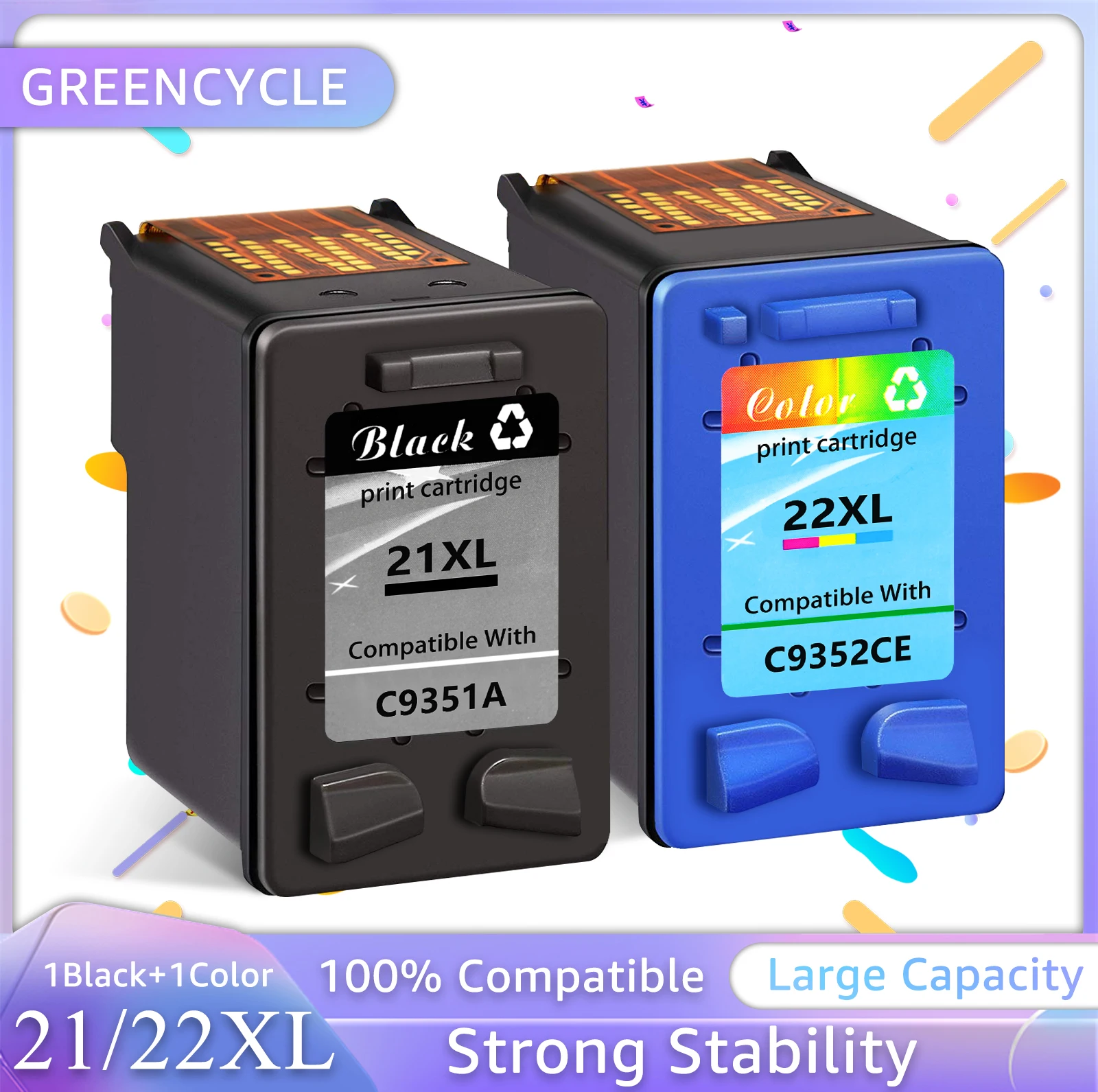 Greencycle 21 22 XL Remanufactured Ink Cartridge Compatible for HP 21XL 22XL Deskjet F2180 F2280 F4180 F2200 F380 380 Printers