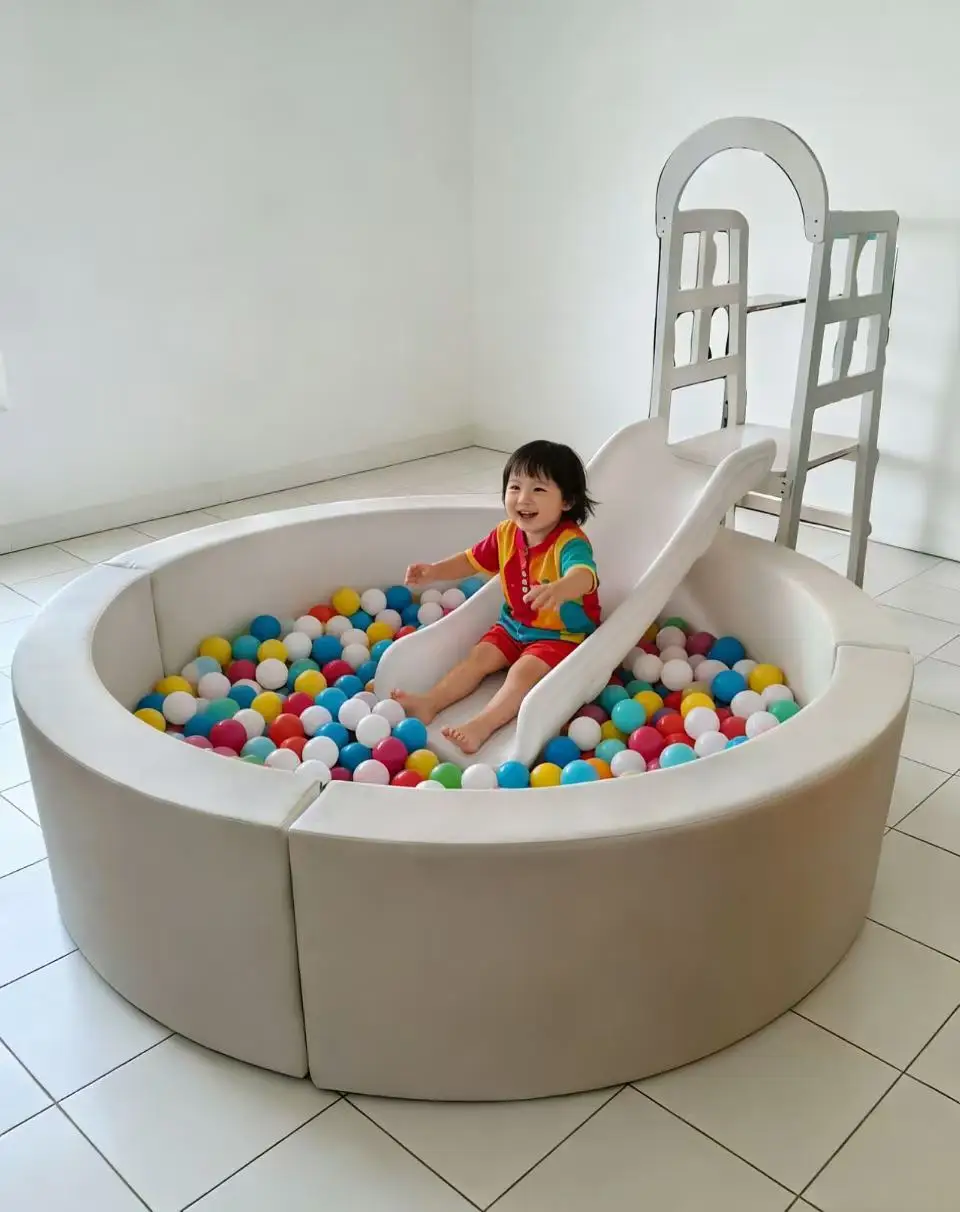 Commercial Durable white Plastic Slide, 4ft with 5ft Ball Pit, Suitable for Event Rental