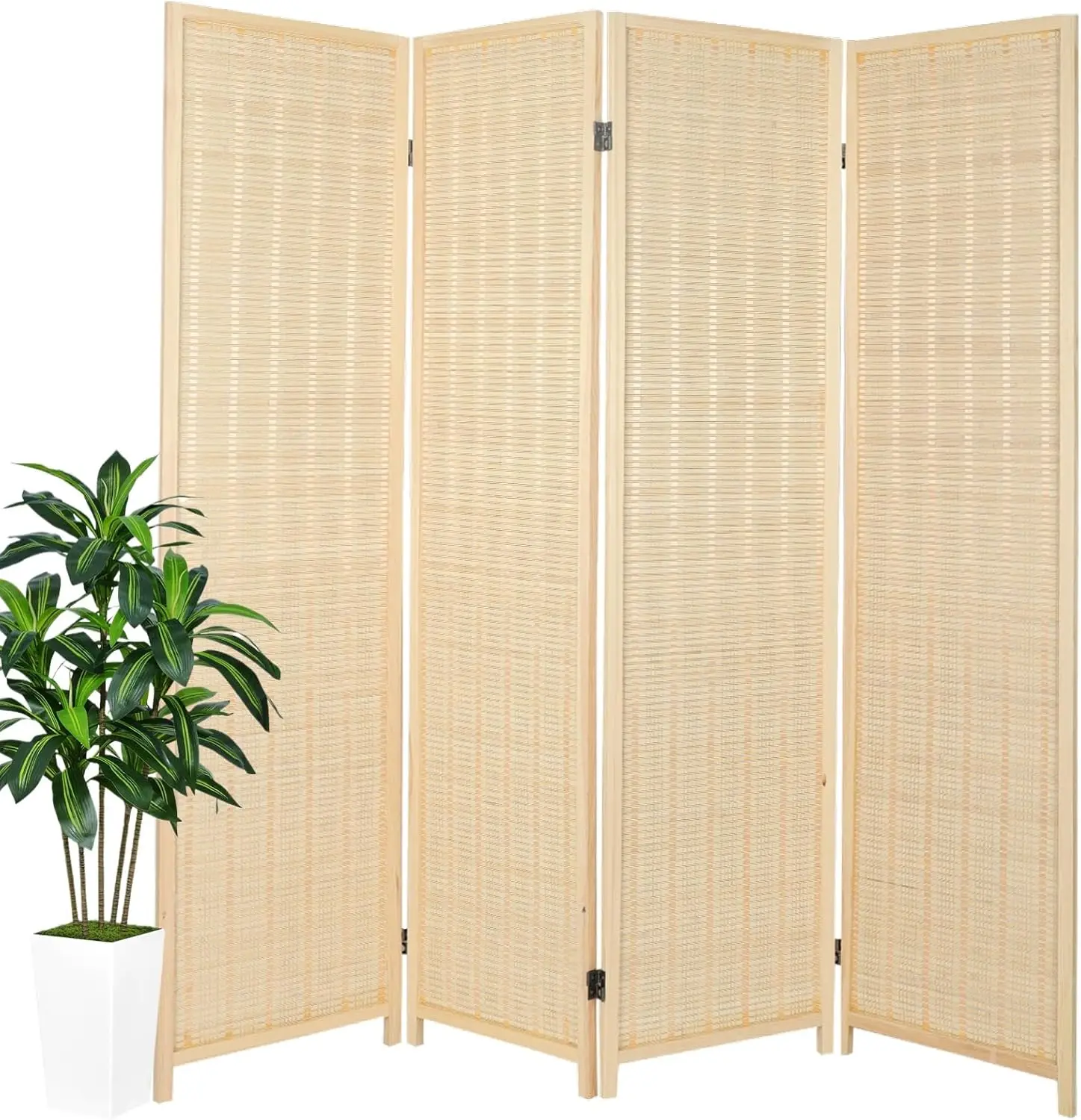 

4 Panel Bamboo Room Divider, 5.6 FT Folding Privacy Screen, Bamboo Panel Divider Screen for Room Separation, Freestandin