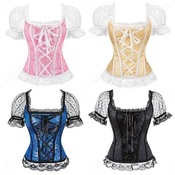 Retro Renaissance Corset Princess Palace Clothing Transparent Shoulder Sleeves Lingerie Bodyshaper straps