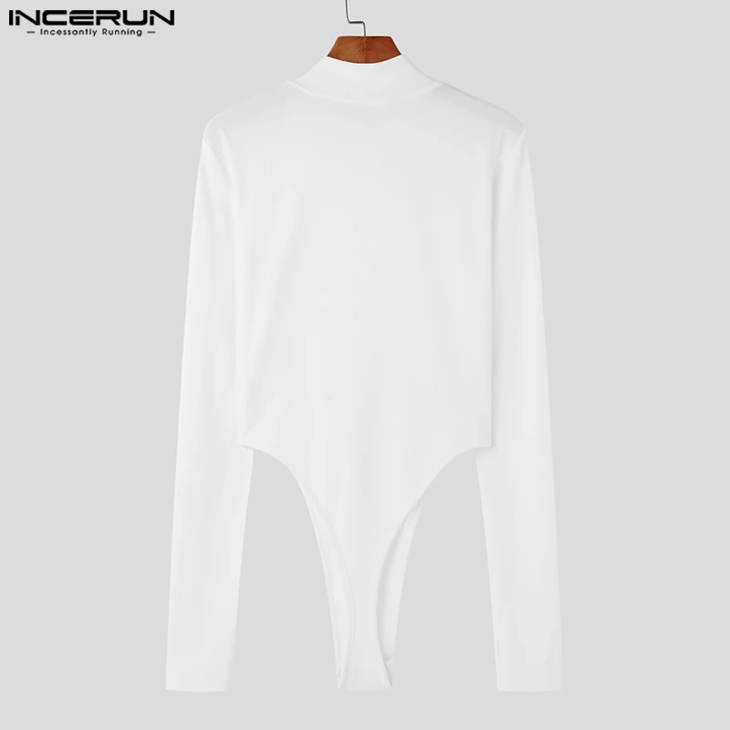 Sexy Fashion Style New Mens Jumpsuits Metal Buckle Design Thimble Bodysuits Casual Solid Long Sleeved Rompers S-3XL INCERUN 2023