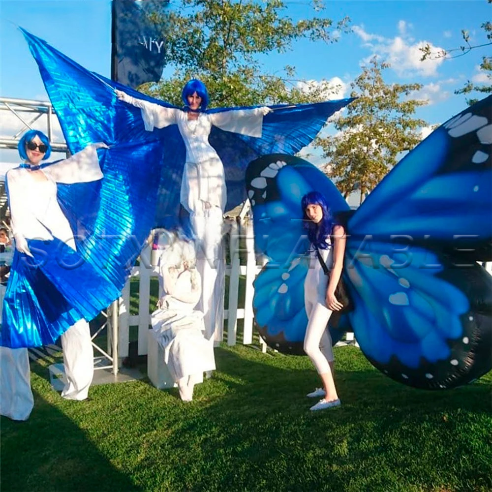 Performance Costume For Event Club Party Decorative Blue Flying Inflatable Butterfly With LED Light Strips Giant Adult