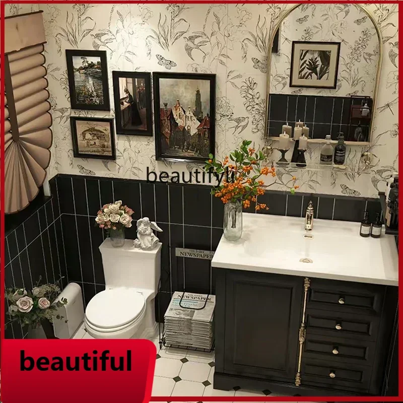 

F156 Floor Bathroom Cabinet Combination Hand Washing Basin Cabinet Oak Bathroom Cabinet Solid Wood Washstand Whole Washbin