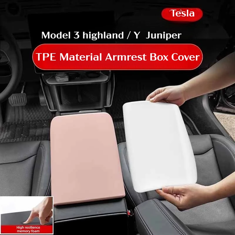 

Silicone Leather Soft Case Car Center Console Arm Rest Lid Auto Armrest Box Pad Cover Latch For Tesla Model 3 Highland Y Juniper