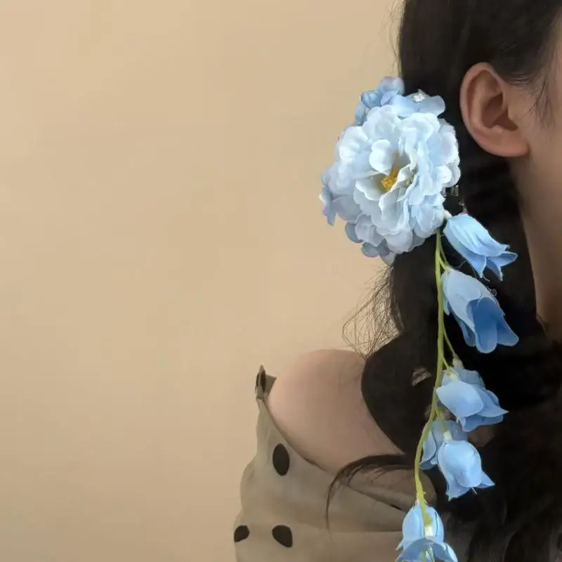 مشبك فهم زهرة الزنبق - إكسسوارات شعر عصرية على الطراز الصيني الجديد، أغطية رأس على شكل زهرة، دبوس شعر جانبي للركاب