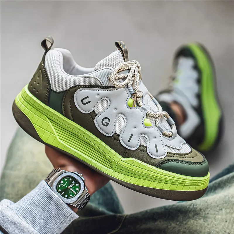 

2025 Spring Summer New Men's Korean Style Chunky Sneakers - Low-Top Platform Casual Skate Shoes for Students