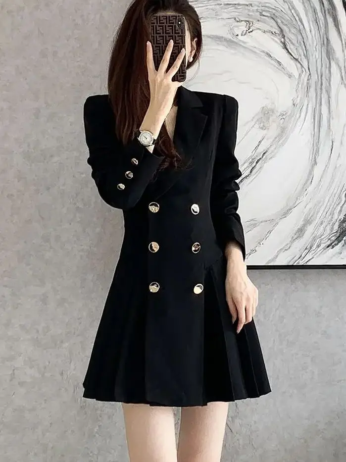 Ele sur mesure Dr femme coupe ajustée jupe plissée taille haute fibre de polyester longue Sve ronde Ne Busin Sle LJ0025