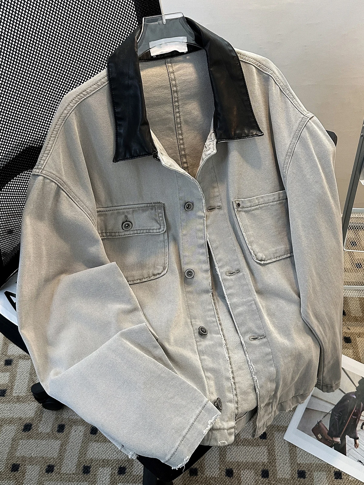 

Waed Vintage American High Street Casual Loose Fit Denim Jaet Spring Autumn Men's Faion Brand Spor Jaet