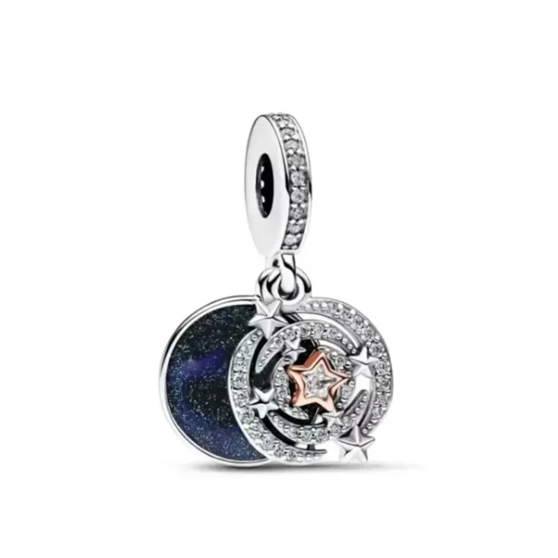 Hot New Fashion 925 Sterling Silver Plated Moon Star Sun Blue Pendant Fit Women Fine Dangle Bracelet Accessories Bead Charms