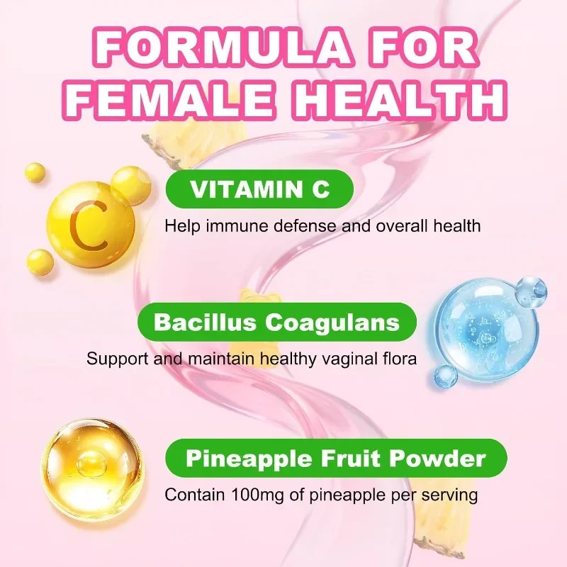 A PH Balanced Supplement of Vitamins C and D for Female Vaginal Health and Immune Support, Vegan, Pineapple Flavored 60 Gummies
