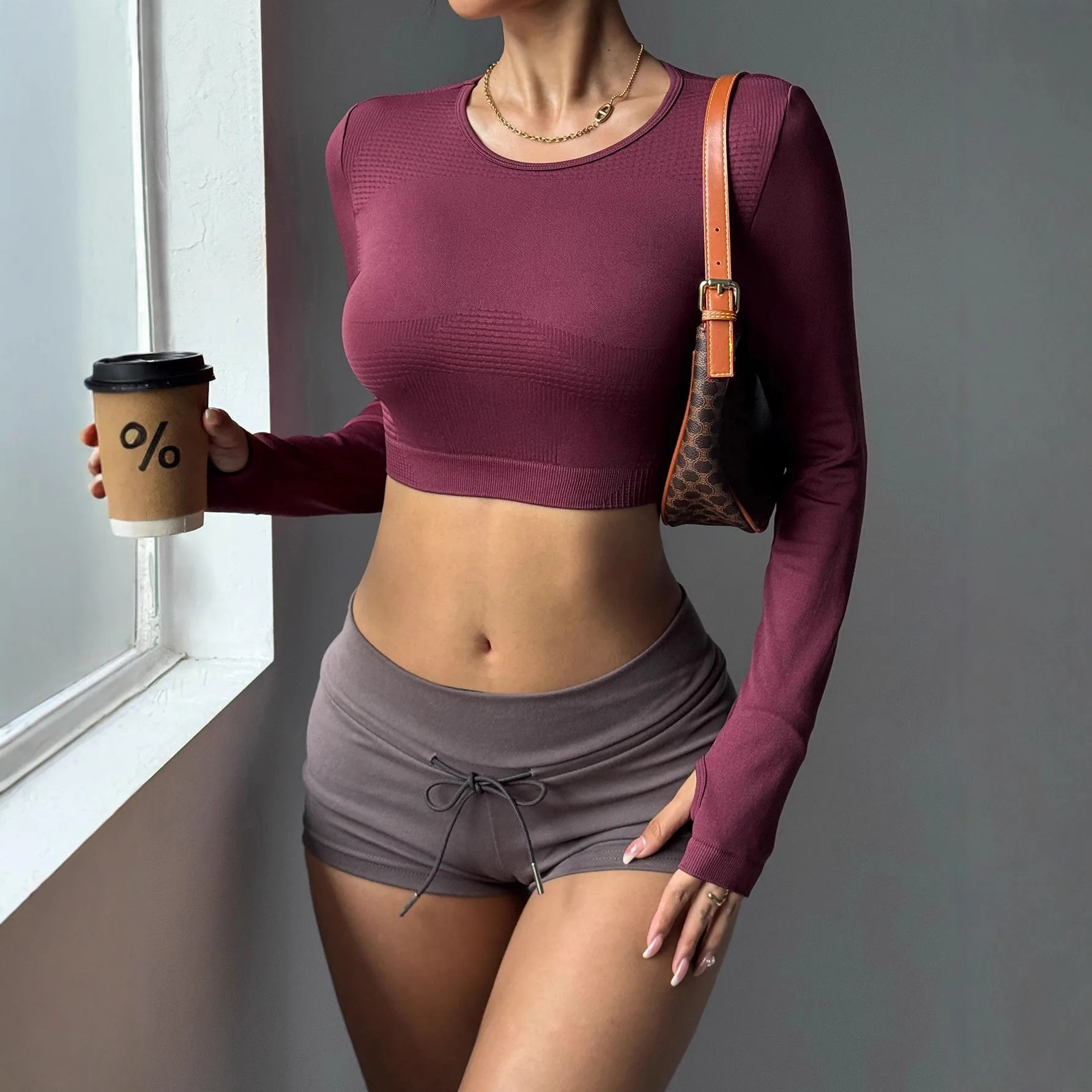 Fashion Women's Long Sleeve Yoga Top Slim Fit Quick Dry Workout Shirt High Waist Sports Bra Matching Set Gym Running Fitness