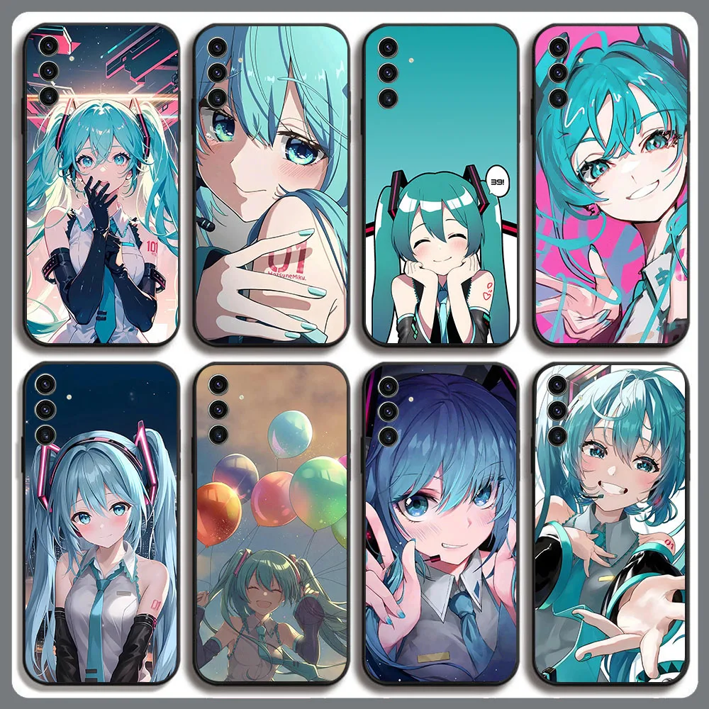 BD-32 Hatsune Mikus funda negra para Samsung A55 A16 A15 A25 A35 M35 M15 A24 M55 A26 A05S A56 A36 Quantum 2