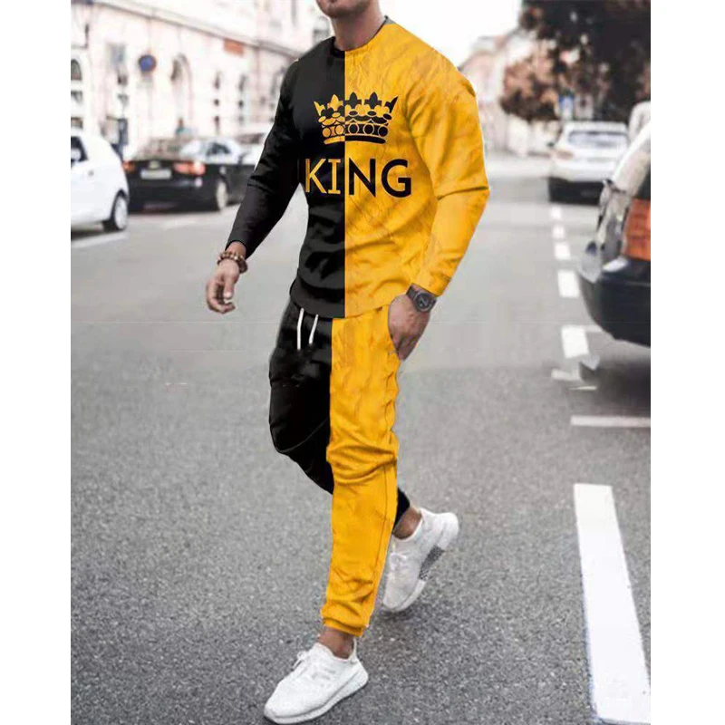 Men\'s Long Sleeve T-shirt Set Sports Pants New 3D Printed Autumn Casual Man Clothes Fashion Oversized Tracksuits 2 Piece Suit