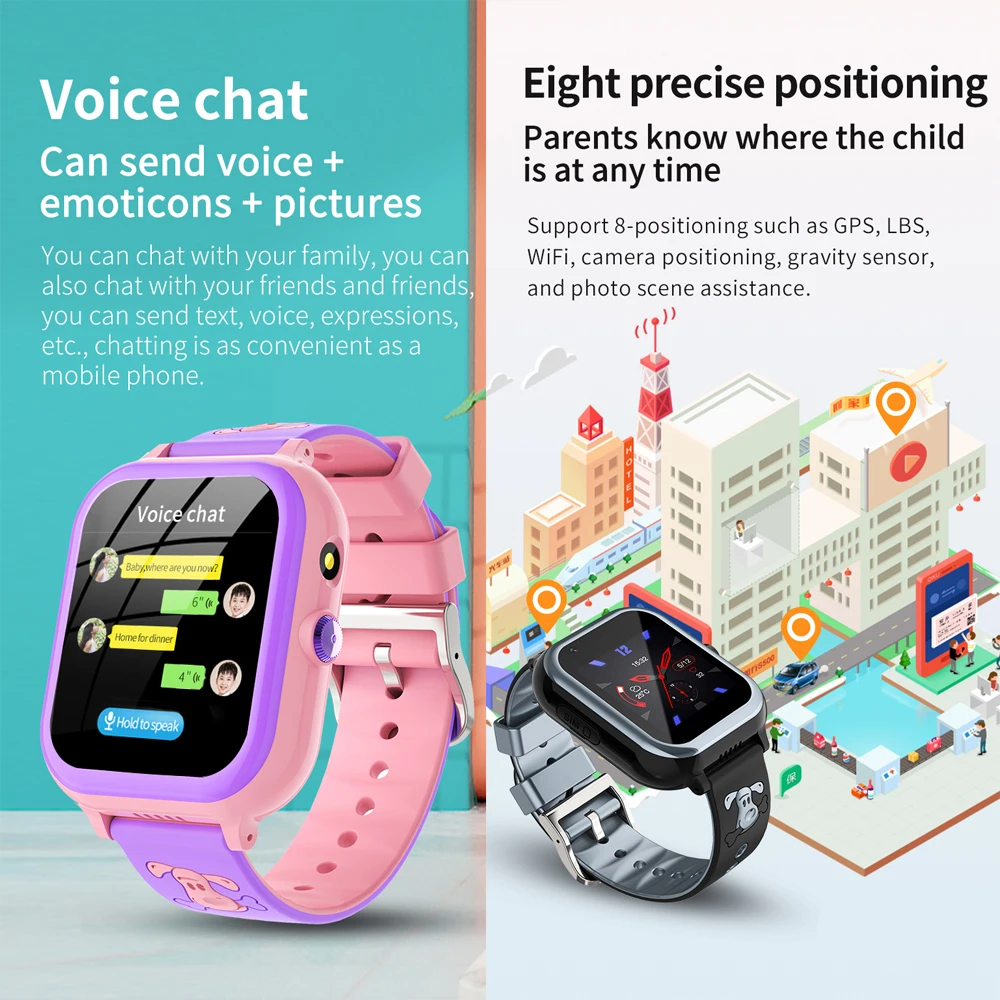 4G Kids Smart Phone Watch GPS WIFI LBS Location 1G+8G Call Back Monitor SOS Tracker Waterproof APP Download Clock Christmas Gift