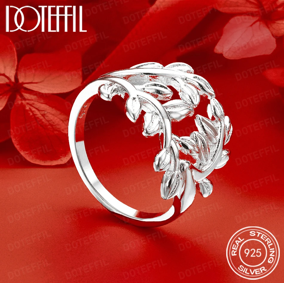 

DOTEFFIL 925 Sterling Silver Leaf Ring Fashion Party Jewelry Accessory