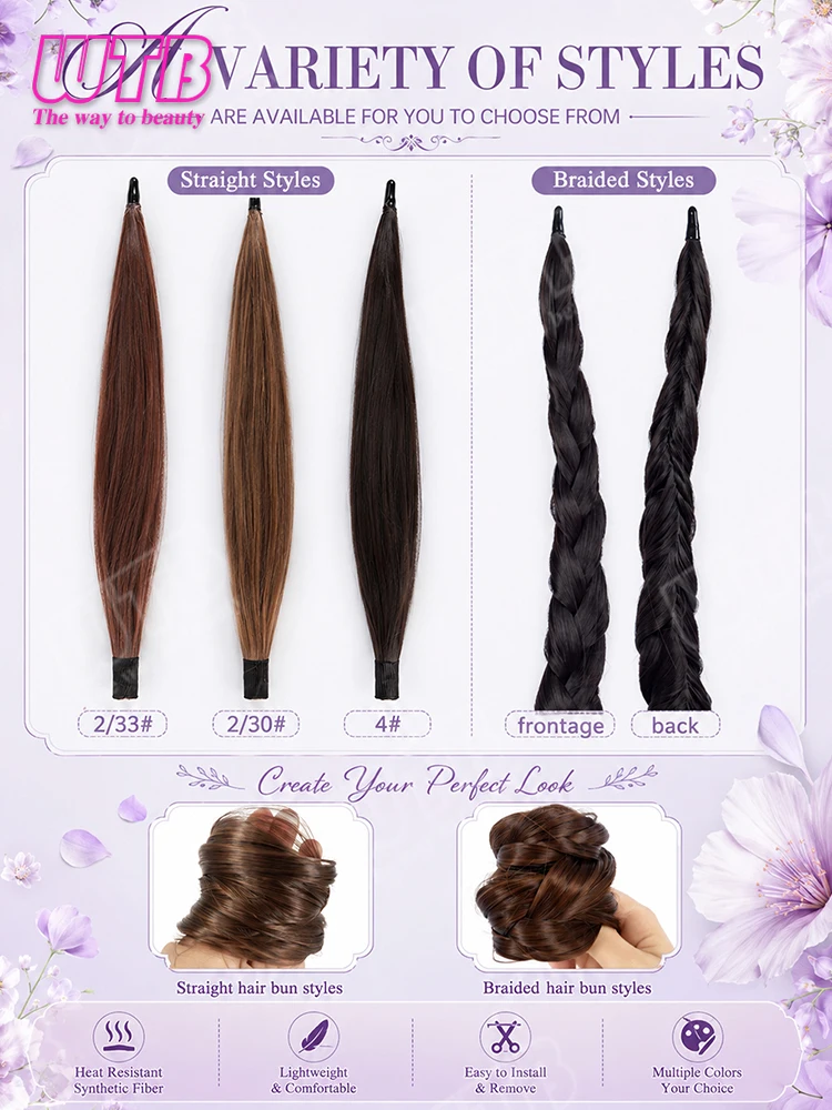 WTB Synthetic Bun Wig Straight/Braided Donut Bun Hair Extension Wig Suitable for Women's Wedding Everyday and Holiday Styling