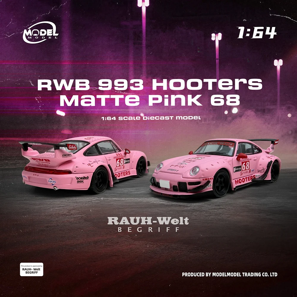

Modelmodel 1/64 RWB 993 Hooters Matte Pink 68 Diecast Alloy Car Model Porsche Collectible Toy