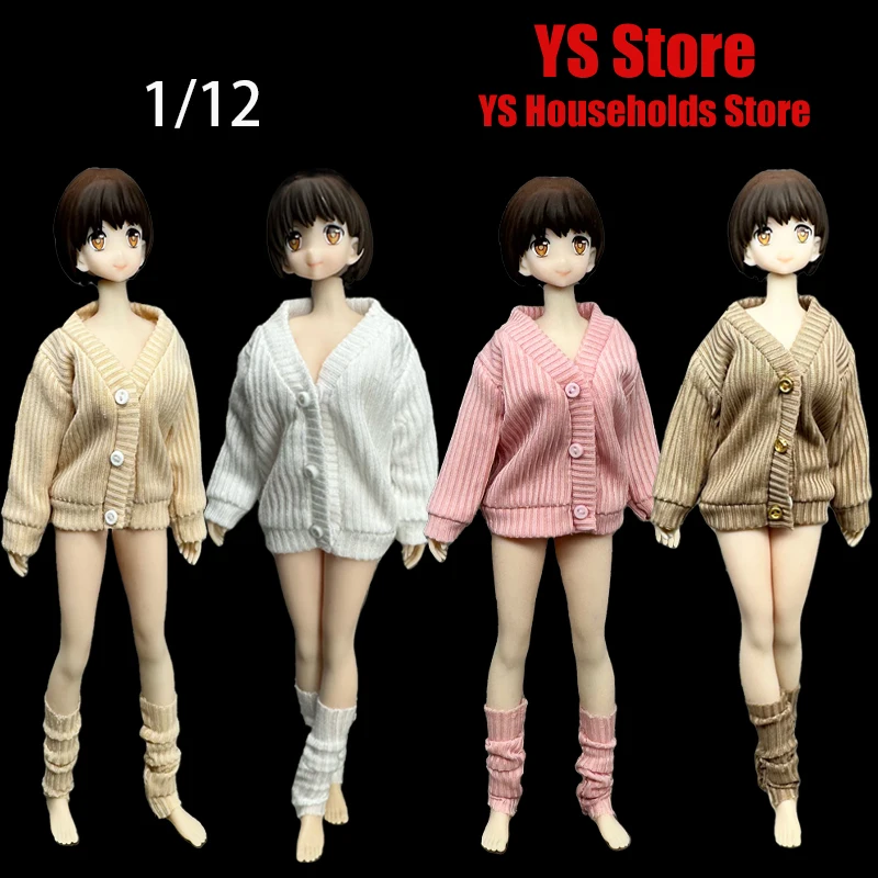 1/12 Vrouwelijke Soldaat Gebreide Trui V-hals Top Halflange Sokken Beenbedekking Kleding Set Accessoire Voor 6 "Action Figure Azone Body