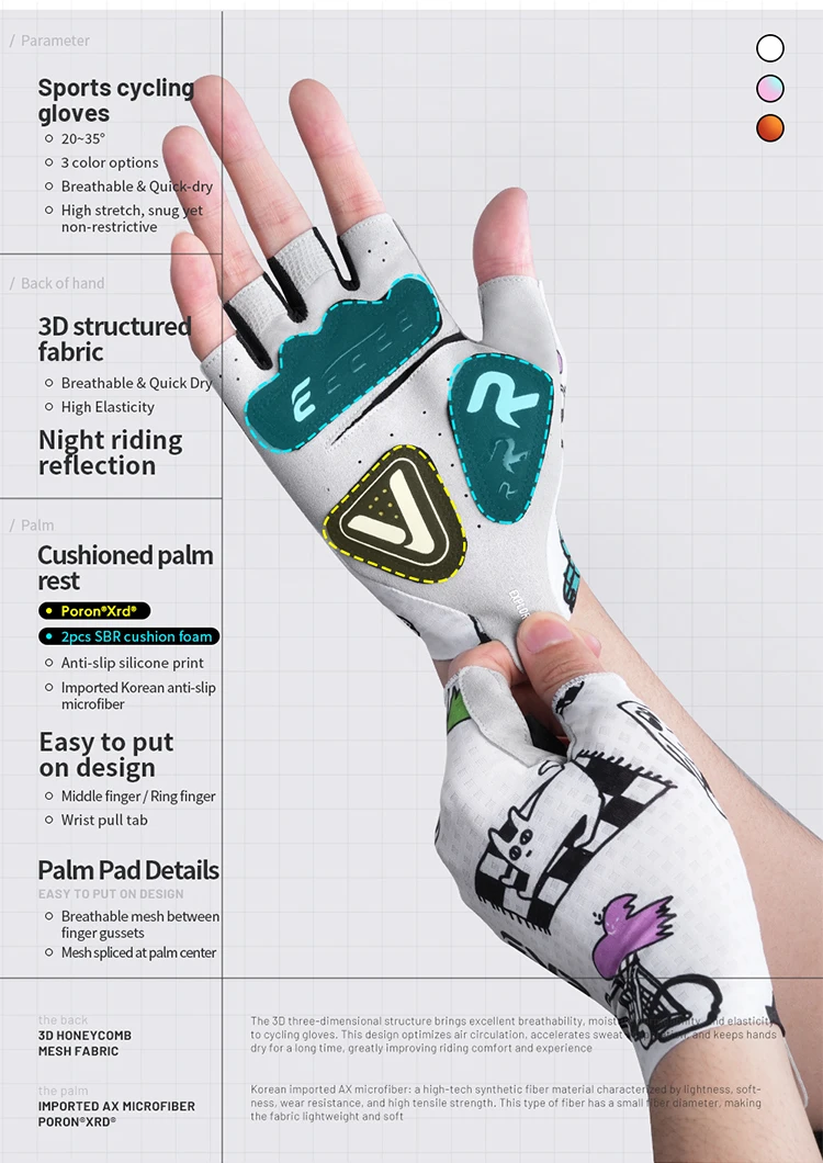 EVR Sommer-Fahrradhandschuhe Gepolsterte Cartoon-Fahrradhandschuhe Halbfinger-Handschuhe für Rennrad MTB Atmungsaktive Outdoor-Sport-Fahrradhandschuhe – Detail 2