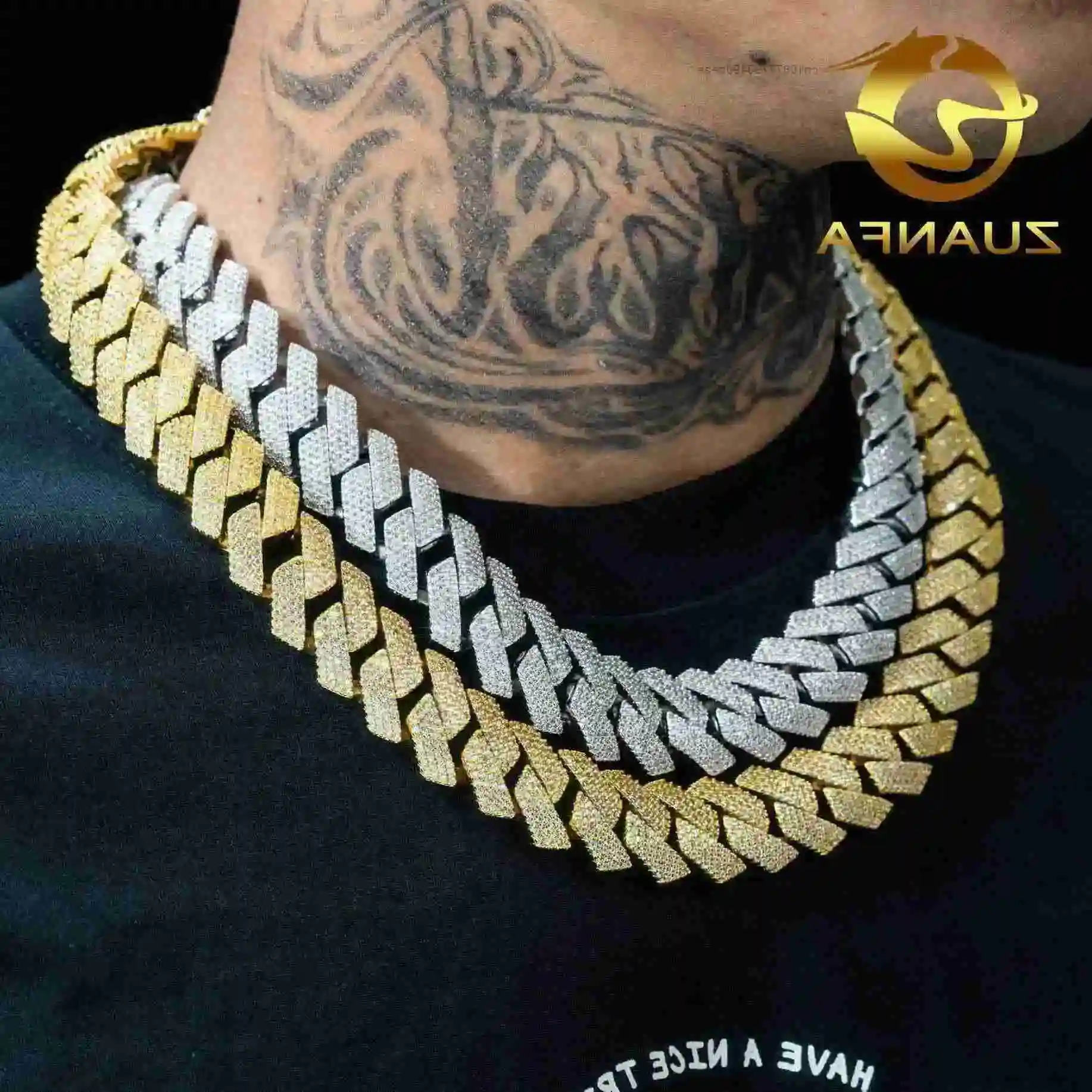 

Fine Jewelry Custom Necklace 925 Sterling Silver Men's Gold Plated Hip Hop Rock Cuban Chain VVS Diamond Moissanite Cuban Chain