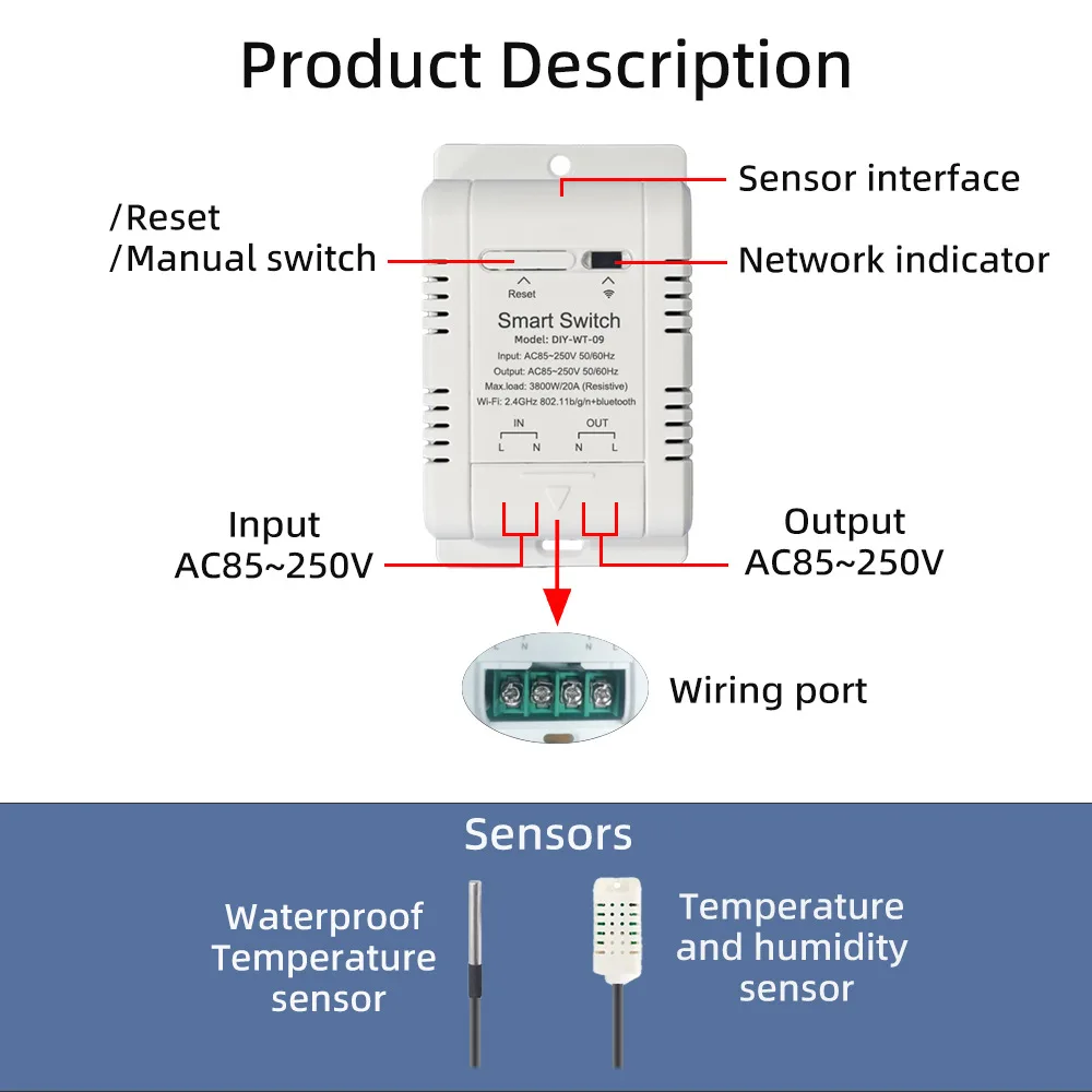 Termostat pintar, LY-607-N, WiFi Bluetooth Remote Control 20A 3800W saklar kelembaban suhu konstruksi ABS