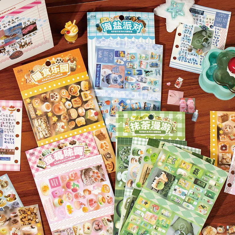 4 blätter/beutel Aufkleber Pack Koreanische Kawaii Lebensmittel Aufkleber Scrapbooking Schreibwaren DIY Handbuch Für Telefon Fall Notebook Dekoration
