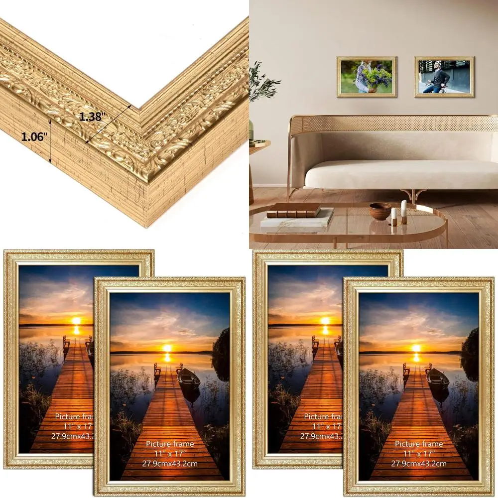 

Пара винтажных золотых рамок для фотографий 11x17, подходящих для настенного крепления в вертикальном или горизонтальном положении