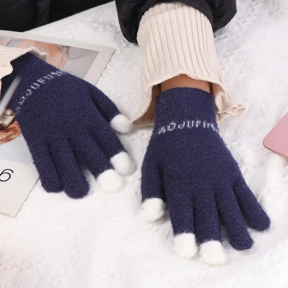 Lovely Touch Screen Plush Knitted Gloves Warm Panda Fluffy Mittens Windproof Open Finger Cute Velvet Gloves Male