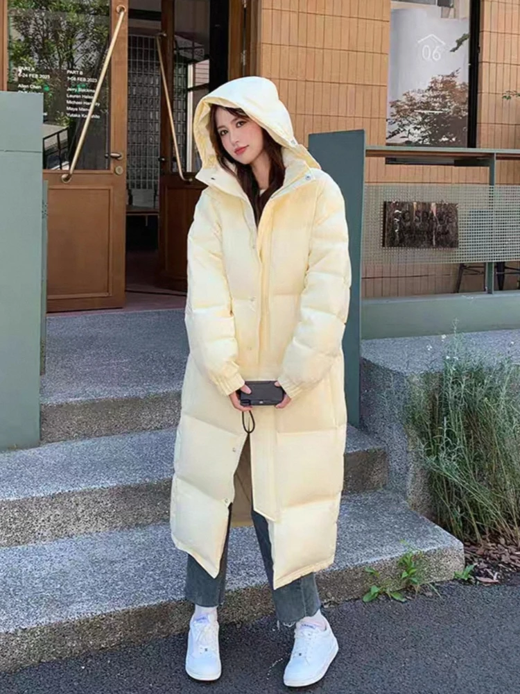 겨울 화이트 덕다운 재킷 고품질 두꺼운 따뜻한 후드 파카 여성 푸퍼 코트 2025 신상 패션 루즈핏 오버코트