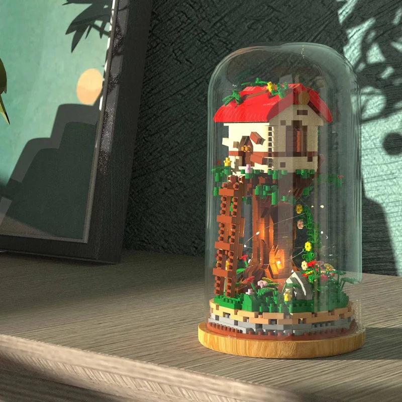 Casa sull'albero Micro Building Blocks diamante assemblato modello 3D fai da te foresta Mini mattoni figura giocattoli con espositore