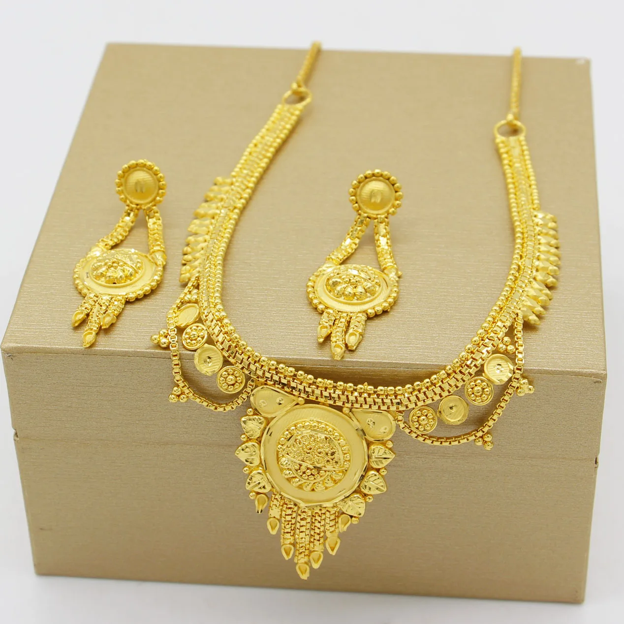 Adixyn 24K Gold Earrings/Chokers chain Jewelry set for Women African India Middle east Party Wedding gifts N03208