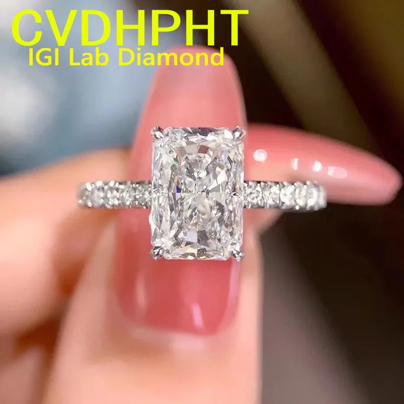 real Au585 14K White Gold Ring Lab growing dimaond ring IGI Radiant shape D VS1 Wedding ring engagement ring