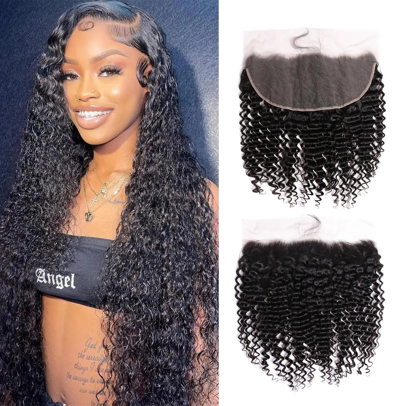 

Kinky Curly Transparent 13x4 Lace Frontal Swiss 4×4 Closure Brazilian Remy Human Hair Pre Plucked