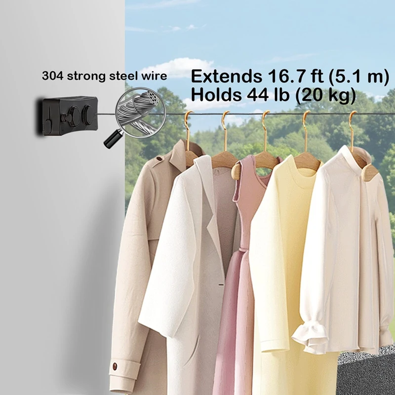 

Retractable Clothesline - Heavy Duty 44lb Dual 304 Stainless Lines,16.7ft Anti-Sag Design for Indoor/Outdoor Use-ABRM