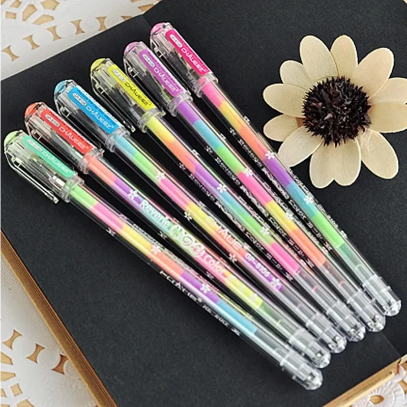 2/8/12Pcs 6 in 1 Rainbow colorful gel pen Highlighters gel Arrow Pen Marker Stationery Colorful Painting Stationery Writing Pen