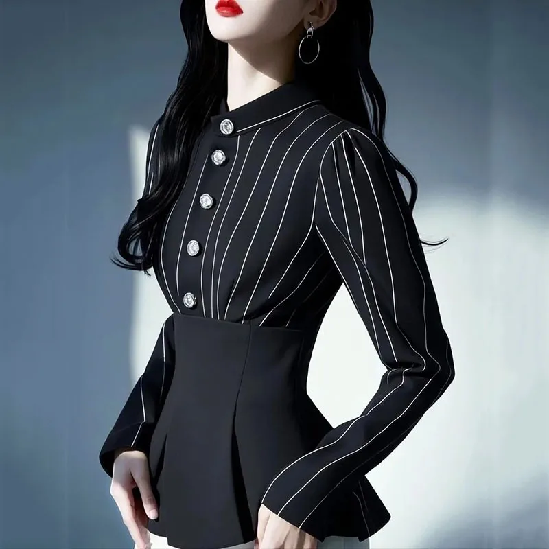 

Spring And Summer 2025 New Korean Version Senior Sense Commuter Stripe Women's Shirt Design Feels Slim Casual Shirt Female Tops