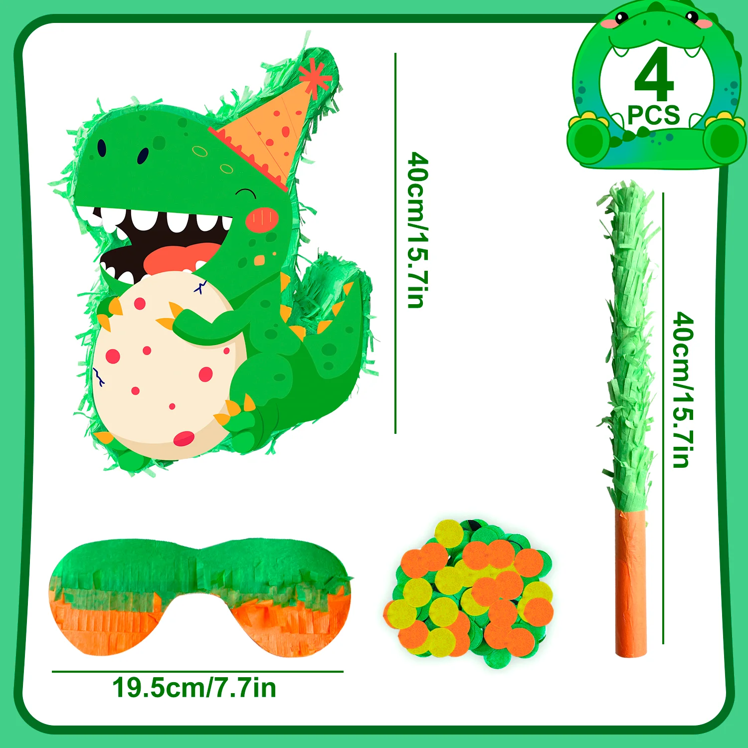 4 Pcs 공룡 파티 Pinata 세트-공룡 Pinata 스틱 아이 마스크 등 공룡 파티 장식을위한 공룡 Pinata 용품