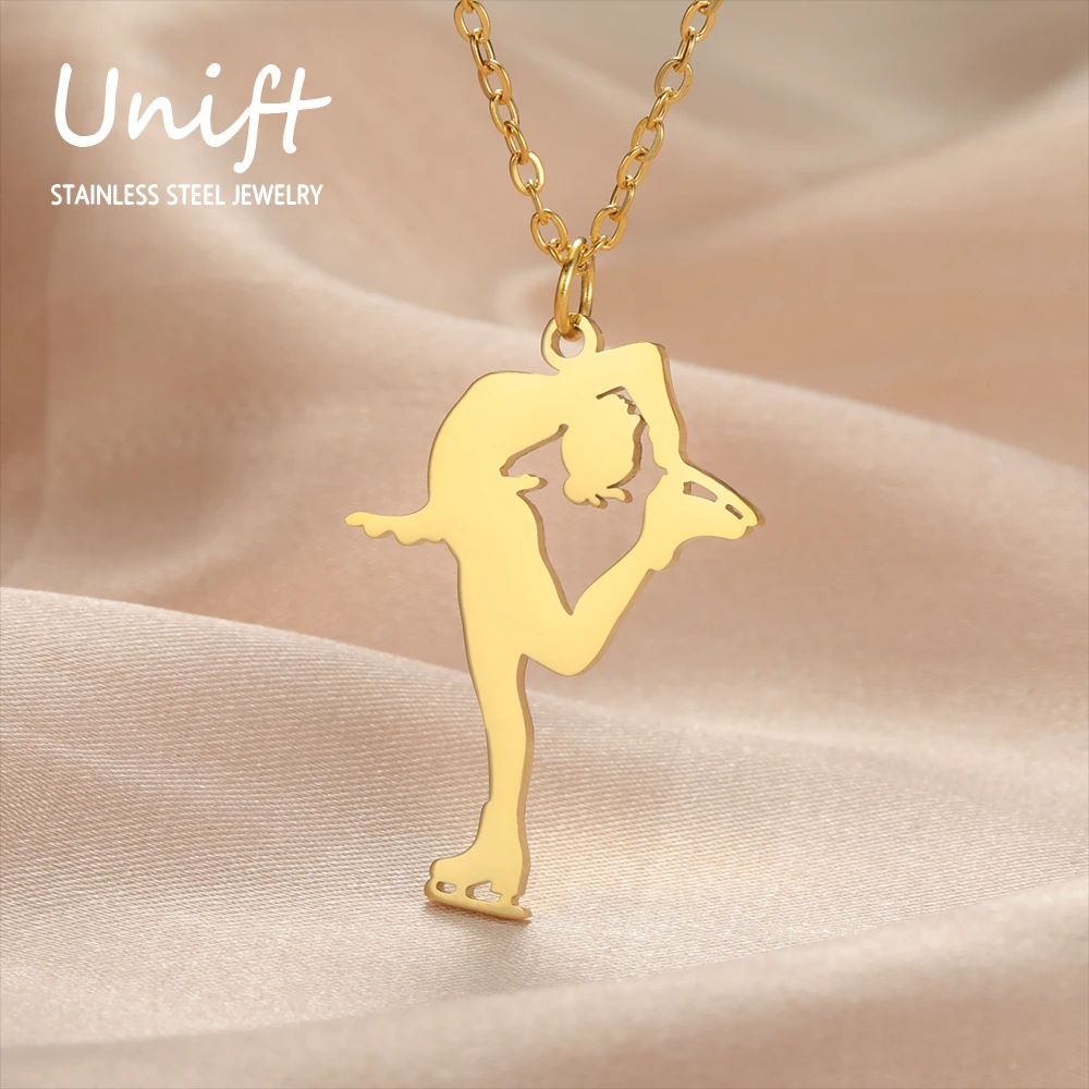 Unift Ice Skating Girl Figure Necklaces for Women Stainless Steel Sport Skater Neck Chain Fashion Jewelry Daughter Birthday Gift