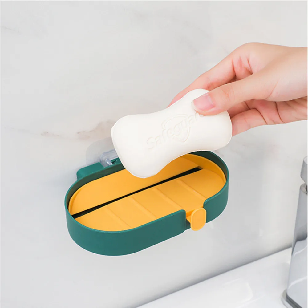 Wall Mounted Soap and Sponge Holder, Storage Rack, Paste Type, No Trace, Kitchen, Bathroom Supplies, Removable Drain Rack with Hook