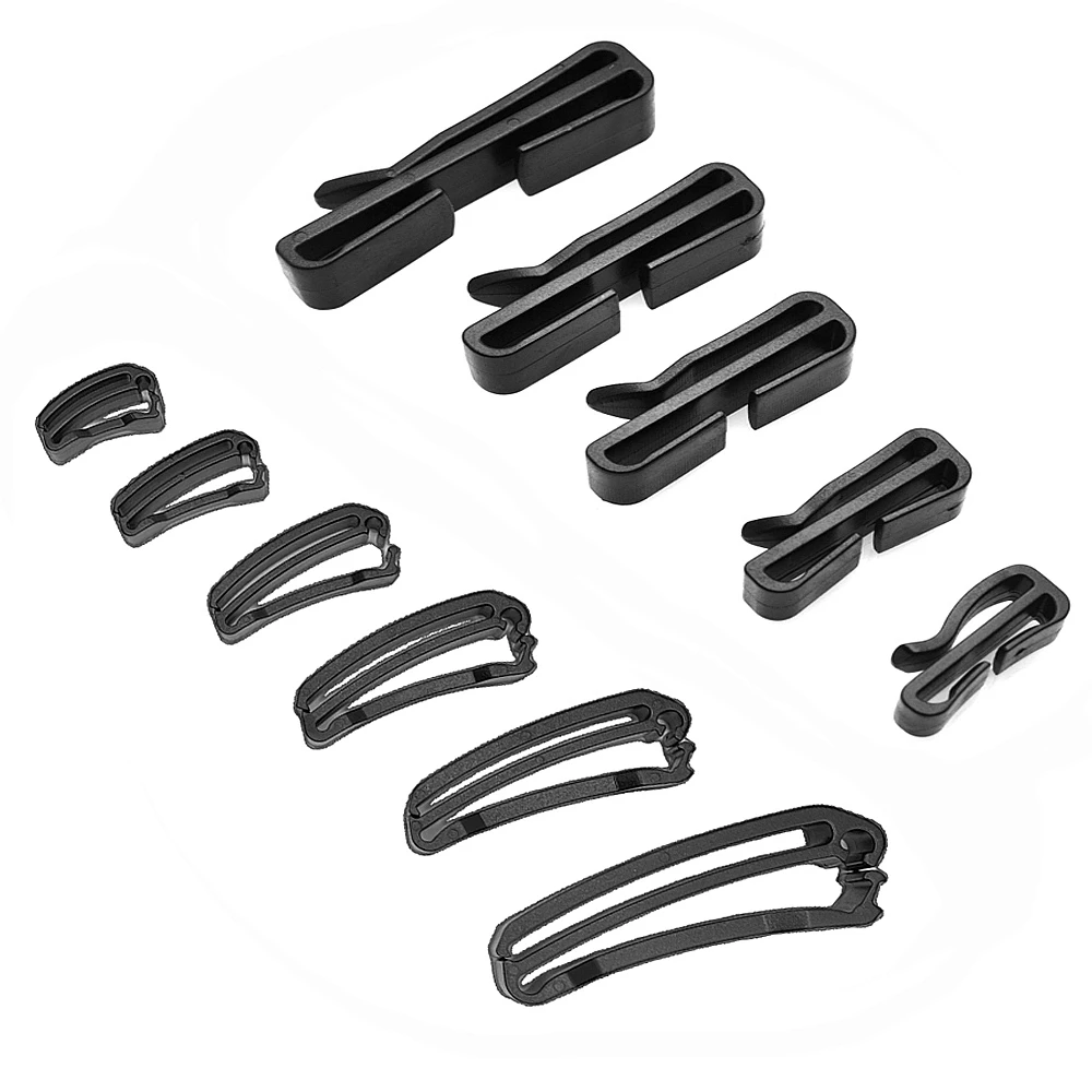 10 Pcs/Pack Quick Slip Keeper Buckle End Clip Slider Black For Molle Tactical Backpack Adjusting Strap Webbing 15-50mm