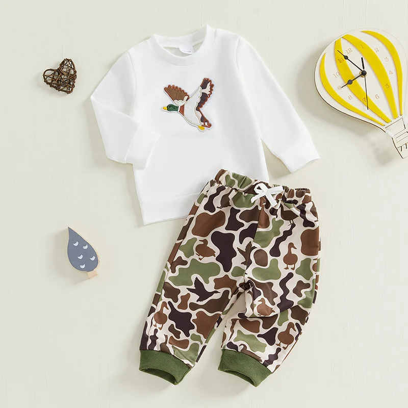 Duck Outfit Baby Boy Toddler Hunting Clothes Embroidery Sweatshirt Camouflage Hoodie Tops and Jogger Pants image 4