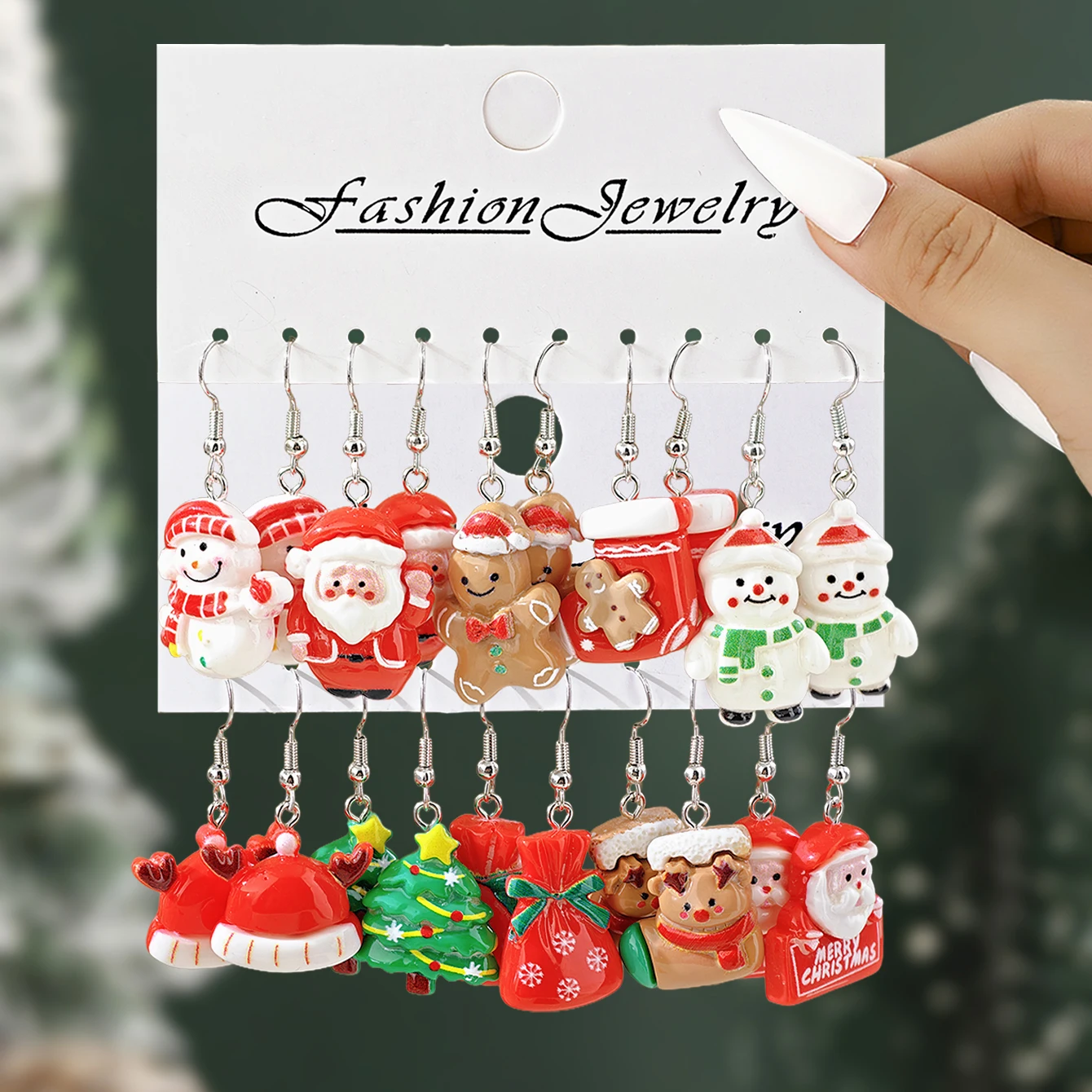 Christmas Series Cartoon Resin Gingerbread Man & Christmas Tree Earring Set, Cross-Border Cute Holiday Gift Accessories