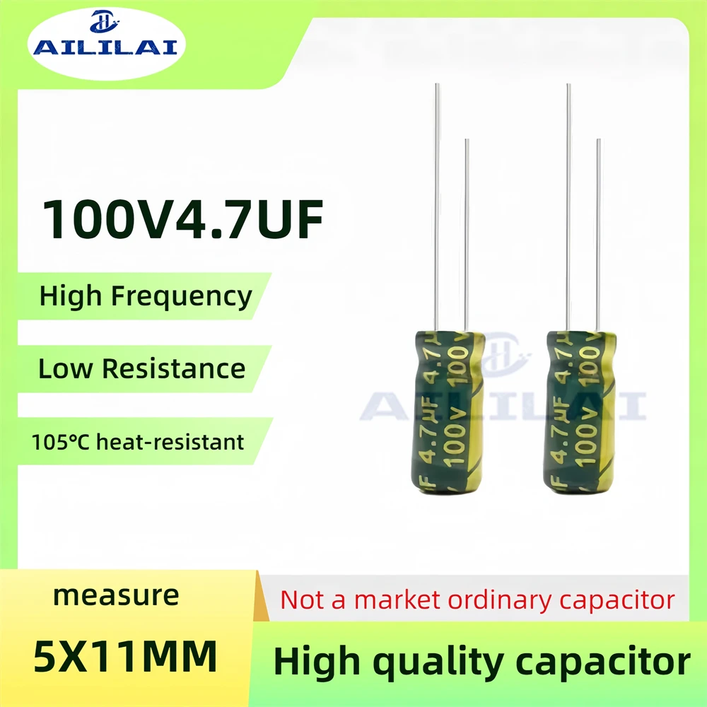 50PCS Original 100v4.7uf Low ESR/Impedance High Frequency 100V 4.7UF Aluminum Electrolytic Capacitor 100V4.7UF Size: 5x11MM