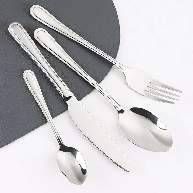 

20pcs Mirror Silverware Cutlery Sets Stainless Steel Silver Steak Dining Spoons Fork Knife Home Kitchen Polishing Dinnerware