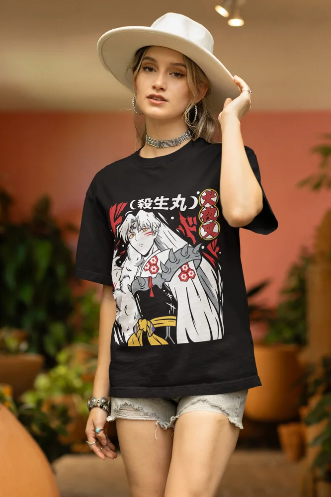 T-shirt Anime Inmkasha, T-shirt Kagome, Higurashi, Sesshomaru, Red Moon, Inu, Yasha Tee