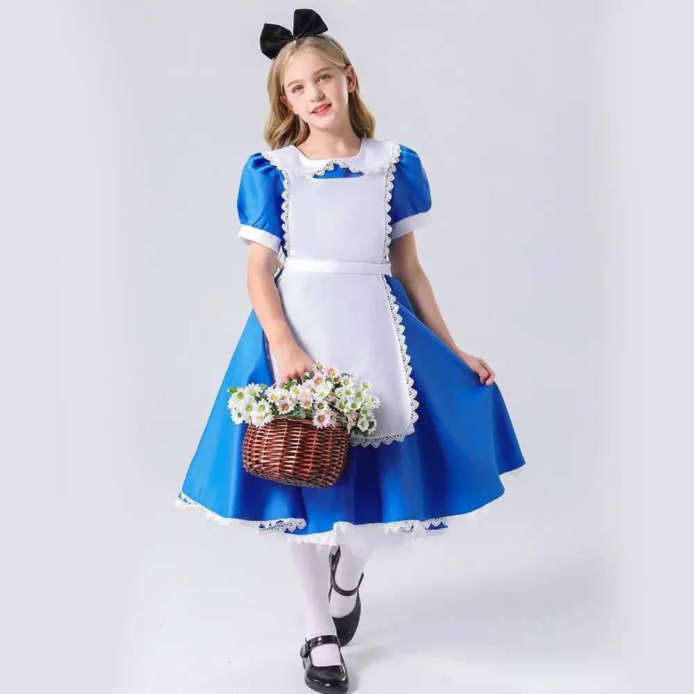 Halloween cosplay anime empregada vestido azul fantasia de princesa