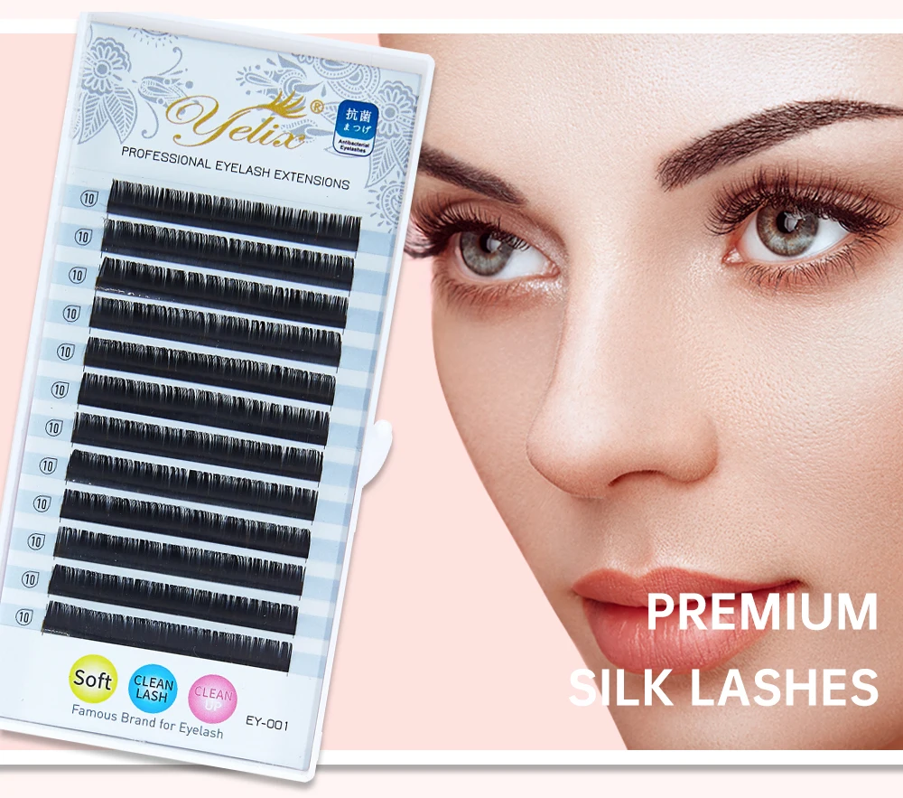 Yelix 12 Reihen Glänzende Seiden-Einzelwimpernverlängerungen Weiche Russische Volumen-Wimpern Natürlicher Look Gemischte Länge 7-16mm Tray – Detail 6