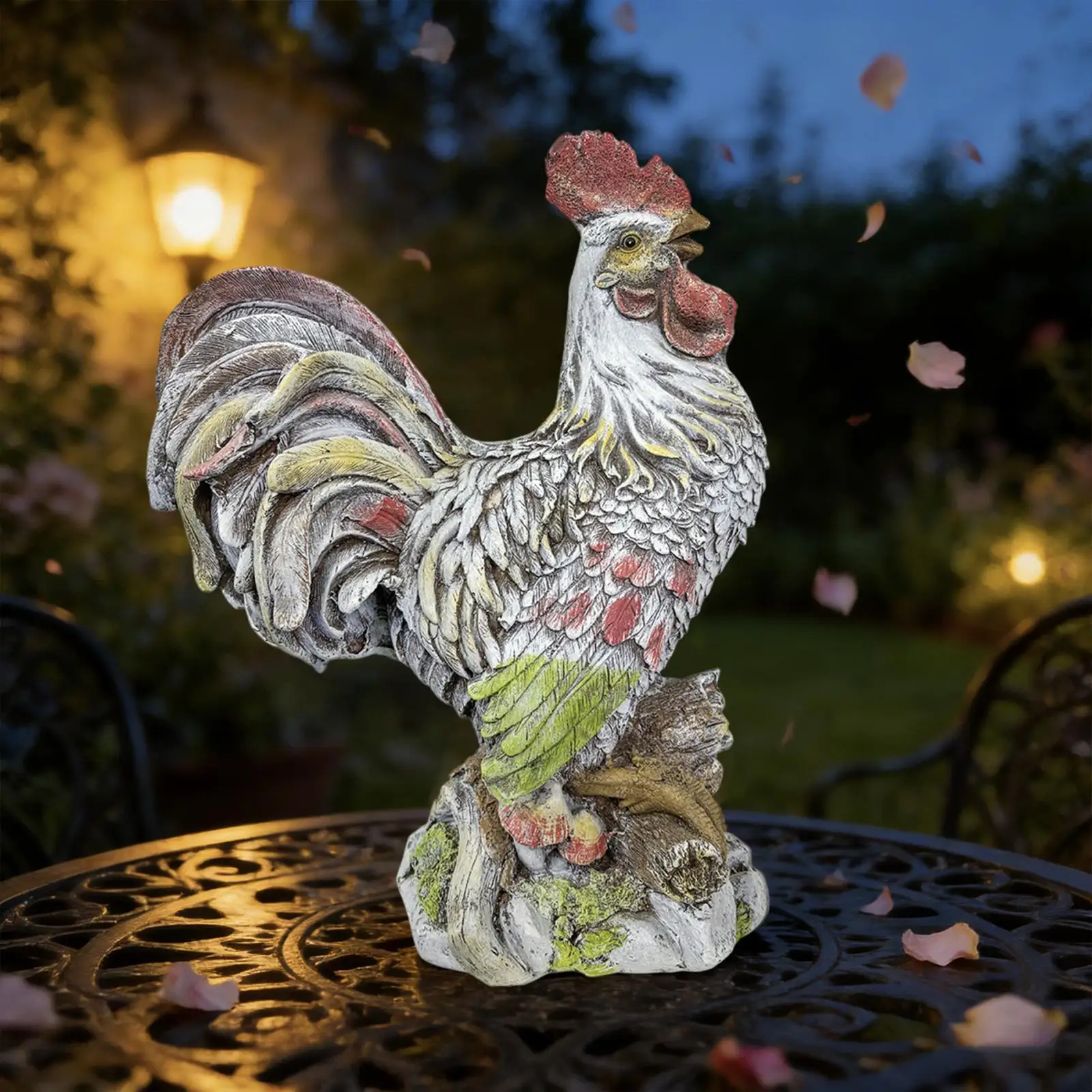 

Resin Rooster Garden Statue Vivid Animal Sculpture Outdoor Lawn Ornament for Courtyard Backyard Decoration