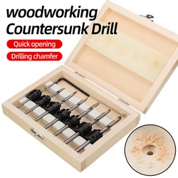 Tapered Countersink Drill Bit Set Woodworking Drilling Pilot Holes Depth Stop Collars Chamfer Counterbore Screw Hole Drill Tools
