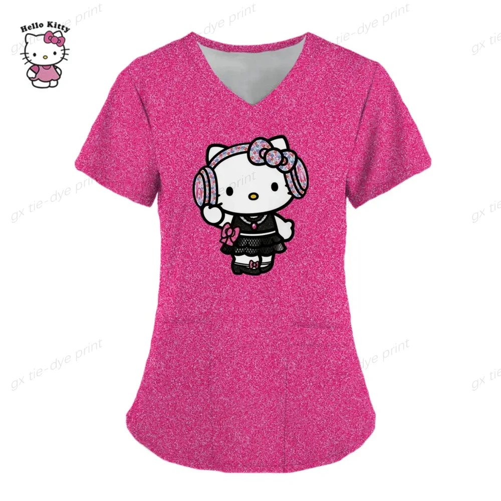 Fashionable Beach Style roupa feminina Medical Uniform Women's Hello Kitty Printed top y2k camiseta aesthetic clothes kawaii